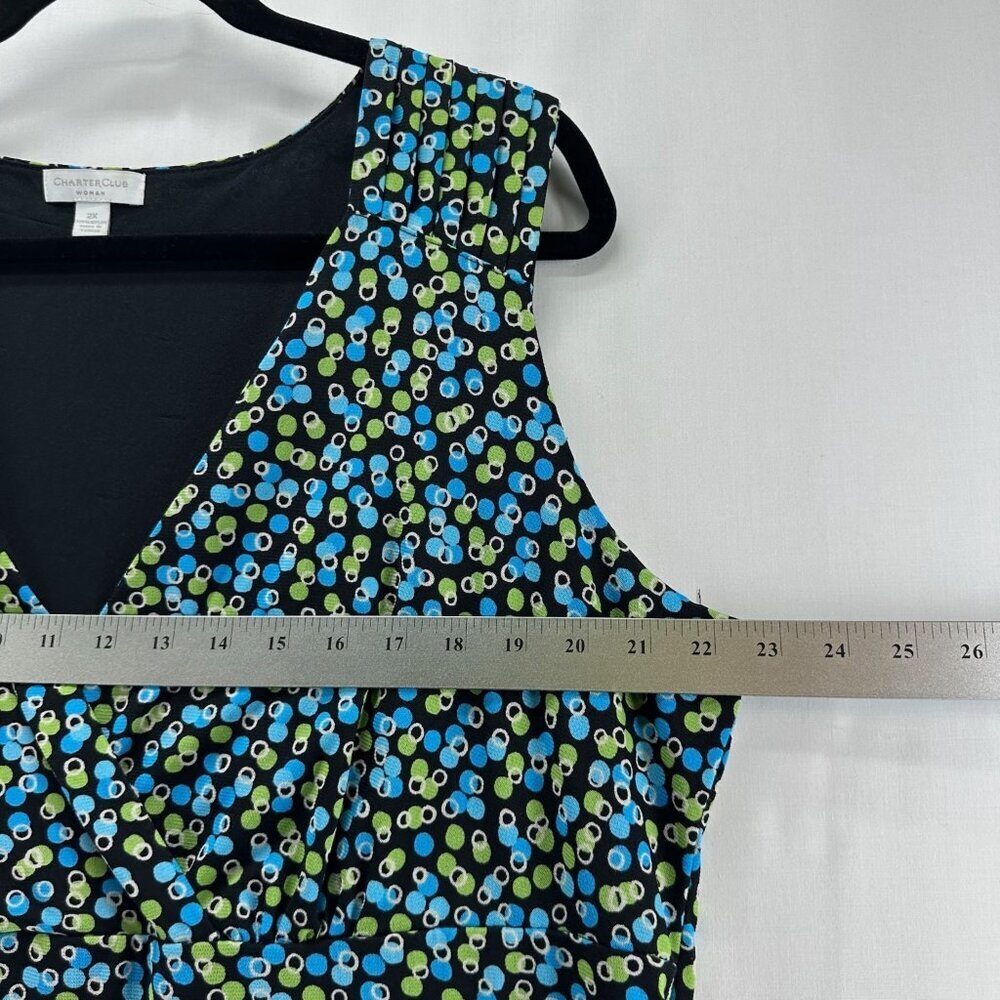 Charter Club Woman Tank Top Sz 2X Polka Dot Surplice Sleeveless Nylon Blue Green - Picture 9 of 10